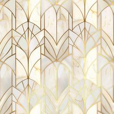 an art deco wallpaper with gold and white designs