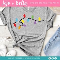 a t - shirt with colorful lights on it and the words jojo + bella