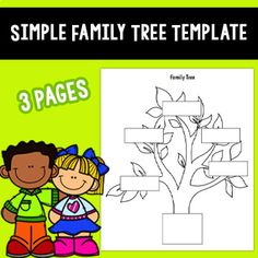 a family tree is shown with three children and the text, 3 pages are below it