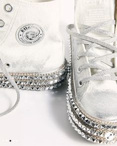 Cool High Tops, Studded Converse, Chuck Taylor All Star Move, Hi Top Sneakers, Studded Sneakers, Bling Shoes, Wedding Clothes