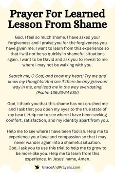 prayer for learned lesson from shame