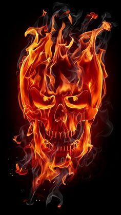 a fire skull with flames on it's face