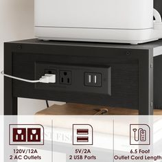 an electronic device is plugged into the side of a table with instructions on how to use it