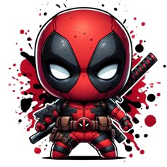 Deadpool Kawaii, Deadpool Cute, Cartoon Deadpool, Deadpool Illustration, Chibi Deadpool, Baby Deadpool, Deadpool Png, Deadpool Face, Deadpool Cartoon