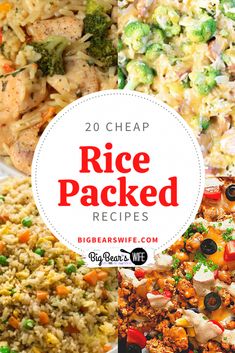 rice and vegetables with the words 20 cheap rice packed recipes