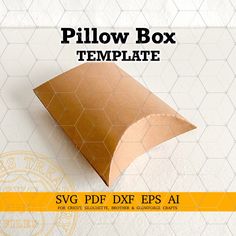 a piece of brown paper with the words pillow box template printed on it in yellow