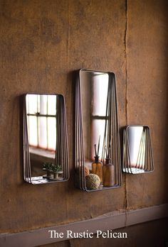 Mirror, Modern Home Decor, Mirror with Shelves, set of three Iron Ideas, Rustic Furniture Design, Loose Furniture, Framed Mirrors, Farmhouse Side Table, Library Furniture, Metal Frame Mirror, Decorative Ideas, Mirror Design