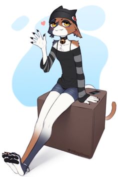 a cartoon cat sitting on top of a suitcase