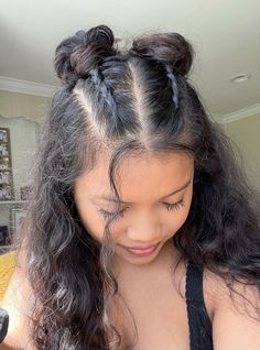 Space Bun Hairstyle, Space Bun, Two Braid Hairstyles, Dutch Braid Hairstyles, Braided Bun Hairstyles, Hairstyles For Layered Hair, Dance Hairstyles, Bun Hairstyle