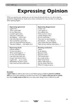 an expopting opinion worksheet with the words and phrases in each section