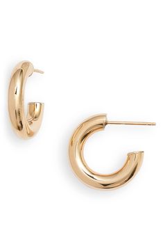 Handcrafted from high-polished 18-karat gold, these thick tubular hoops are timeless in a small, everyday size. Style Name:Bony Levy 14K Gold Small Thick Hoop Earrings (Nordstrom Exclusive). Style Number: 6001570. Available in stores. Best Belt, Hoop Earrings Aesthetic, Thick Hoop Earrings, Small Gold Hoop Earrings, Preppy Jewelry, Small Gold Hoops, Bony Levy, Family Jewels, Food Hall