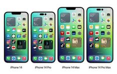 three iphones with different icons on them, one is green and the other is blue