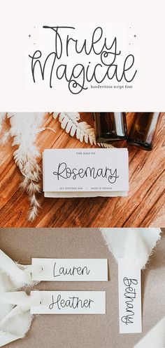 three different types of calligraphy that are on the table and in front of each other