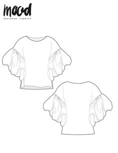 the back and side view of a blouse with ruffled sleeves