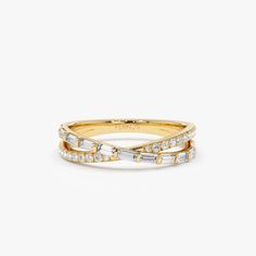 "Statement RIng / 14k Mix Baguette and Round Diamond Crossover Ring / Criss-Cross Diamond Stacking Ring / Minimalist Ring Ferko's Fine Jewelry Gold Kt: 14K (also available in 18K) Available Gold Color: Rose Gold, Yellow Gold, White Gold Round Diamond: 20 pcs 1.2 MM Baguette Diamond: 11 pcs 3x1.4 MM Number of Stones: 31 Total CTW: 0.49 Ctw Baguette Diamond Color-Clarity: G Color VS Round Diamond Color-Clarity - G Colors SI Clarity If you have any additional questions about this ring, just hit the Crossover Wedding Band, Timeless White Gold Baguette Rings, Yellow Gold Baguette Ring With Diamond Cut, Yellow Gold Baguette Rings With Single Cut Diamonds, 14k Yellow Gold Baguette Ring, Timeless 14k Gold Baguette Ring, Fine Jewelry Baguette Rings With Half Eternity, Baguette Yellow Gold Diamond Ring Fine Jewelry, Baguette Yellow Gold Diamond Ring