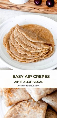 some pita bread on a white plate with olives next to it and the words, easy air crepes