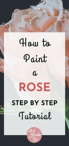 a pink rose with the words how to paint a rose step by step in front of it