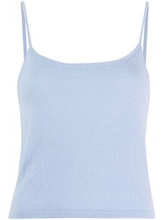 light blue cashmere fine knit embroidered logo spaghetti straps square neck sleeveless straight hem Cashmere Tank Top, Beauty Maintenance, Light Blue Tank Top, Blue Cami, Spaghetti Strap Blouses, Nick Wilde, Light Blue Top, Cinderella Story, Judy Hopps