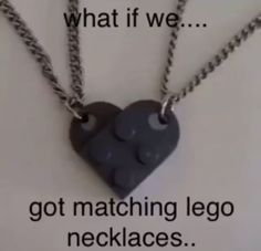 two necklaces that have been made to look like legos and are attached to chains