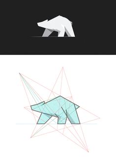 an origami polar bear is shown in three different colors and shapes, with the outline