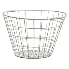 a white wire basket on a white background