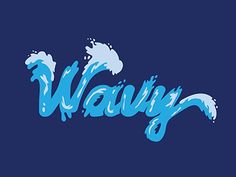 the word waiing written in blue ink on a dark background with water splashes