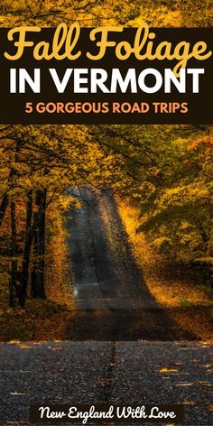 fall foliage in vermont with text overlay that reads, fall foliage in vermont 5 gorgeous road trips