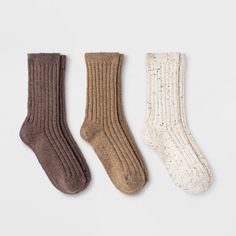 Keep your feet warm and snug in the Women's Fine Ribbed Nep 3pk Crew Socks from Universal Thread. This pack lets you choose from three different colored pairs which come in blue, gray and white. These socks are stretchable and comfortable so it's perfect for loungewear, work and everyday use. Color: Oatmeal/Tan/Brown. Gender: female. Age Group: adult. Pattern: Solid. Material: Cotton. Clog Socks, Target Socks, Orphan Costume, Camping Socks, Loafer Socks, Neutral Socks, Beige Socks, Fall Socks, Pretty Socks