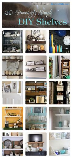 many different pictures of kitchen items on shelves