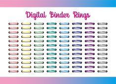 the digital binder rings are all different colors and sizes, including pink, blue, green