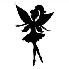 a black silhouette of a fairy on a white background