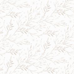 a white and gray floral wallpaper with leaves on the side, as well as flowers