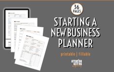 the starting a new business planner is shown in front of a computer screen and tablet