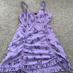 New/Never Worn, Good Condition Dress With Butterflies, Purple Mini Dress, Tie Skirt, Purple Mini Dresses, Color Purple, Butterflies, Mini Dress, Womens Dresses, Skirt