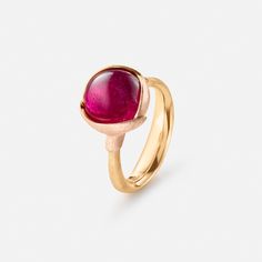 Lotus Ring 2 in 18k Gold and Rose Gold with Cerise Tourmaline | Ole Lynggaard Copenhagen Luxury Rings With Fluted Bezel For Gift, Modern Formal Rings With Fluted Bezel, Engagement Ring For Him, Acorn Pendant, Lotus Ring, Wedding Bands For Her, Wedding Day Jewelry, Engagement Ring For Her, Drop Pendant Necklace