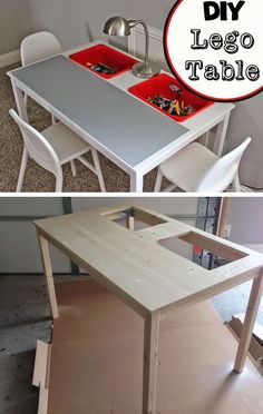 a table that has been made into a lego table with the words diy on it