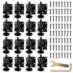 twelve pairs of black metal brackets and screws