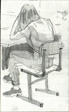 a drawing of a person sitting in a chair with their back turned to the camera