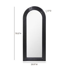 an arched mirror is shown with measurements for the size and shape, including the width