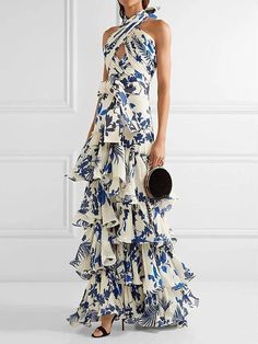 Sukienki Maksi, डिजाइनर कपड़े, Georgette Gown, Formal Wear Women, 파티 드레스, Womens Long Dresses, Skirt Maxi, Johanna Ortiz, Blue And White Dress