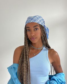 Amaka Hamelijnck Outfits, Durag With Braids, Durag With Box Braids, Box Braid Inspiration, Scarf Over Braids, How To Style Box Braids With A Scarf, Box Braids With Scarf, Scarf Box Braids, Scarf And Braids Black Women