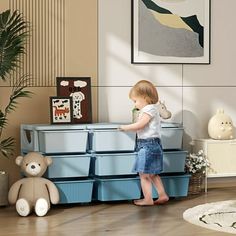 Space can be precious, and this minimalistic design from Qaba allows homes with limited extra room for furniture to accommodate them. The large removable bins will make items easy to access, so when a kid can't find something, they can search the boxes without having to stick their hand in the back of the drawer where they can't see. These containers are made for simplicity, storage, and a smooth, cleanable surface. Size: 9 drawers.  Color: Blue. Kids Room Cabinet, Kids Storage Units, Room Cabinet, Bedroom Furniture Dresser, Extra Rooms, Extra Room, Kids Storage, Minimalistic Design, Storage Unit