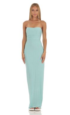 Macey Corset Strapless Dress in Mint Blue | LUCY IN THE SKY Los Angeles, Angeles, Mint Prom Dress, Silk Prom Dress, Prom Dress Inspo, Green Formal Dresses, Winter Formal Dresses, Social Dresses, Long Blue Dress