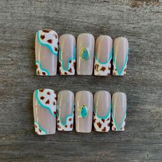 Aztec Nails Simple, Western Mail Designs, Outdoorsy Nails, Western Gel Nails, Turquoise Western Nails, Summer Western Nails, Cowgirl Nails Westerns, Short Western Nails