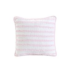 a pink and white pillow on a white background