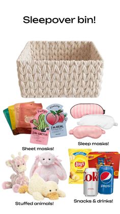 the contents of a baby's sleepover bin are shown in this graphic diagram