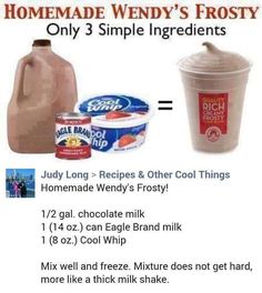 the ingredients for homemade wendy's frosty are shown in this ad, which includes yogurt and ice cream