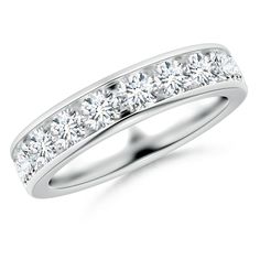 a white gold wedding band with channeled diamonds