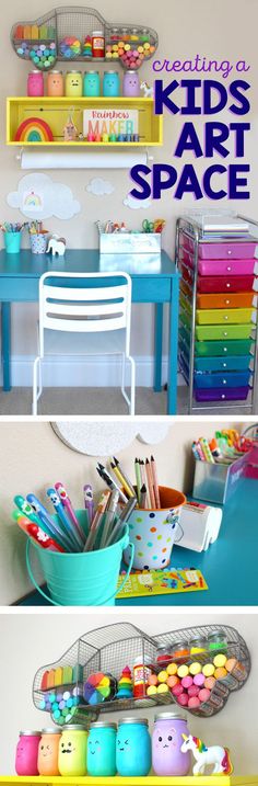 kids'art space with colorful shelves and toys