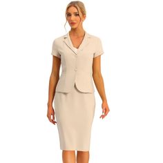 Looking for a sophisticated and elegant outfit for the workplace? Look no further than this classy top and pencil skirt set! With a notch lapel and an elastic waistband pencil skirt, this set is the perfect combination of comfort and style. Dress it up for a business meeting or keep it professional for a day in the office. This versatile set is also suitable for a variety of occasions, including school, interviews, evening parties, and even daily wear. So why wait? Add this must-have set to your Business Casual Skirt, Secretary Outfits, Apricot Clothing, Blazer And Skirt Set, Business Skirt, Simply Dress, Pencil Skirt Outfits, Ottoman Slipcover, 2 Piece Suit